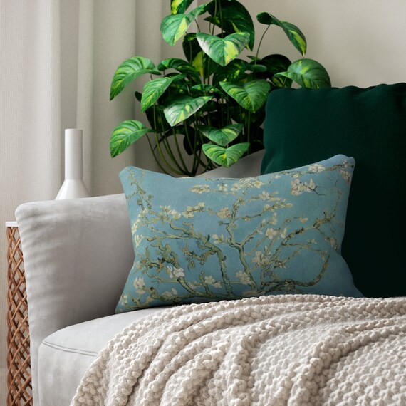 Van Gogh Pillow, Fine Art Pillow, Van Gogh Decor, Van Gogh Gift, Fine Art Gift, Blue White Pillow, Almond Blossom Painting, Turquoise Pillow