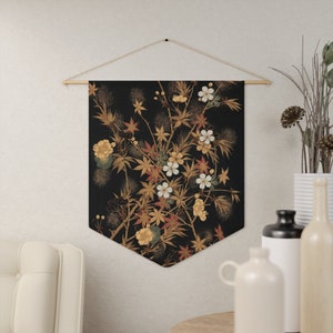 Black Tapestry, Black Flag, Flag Tapestry, Hanging Wall Art, Hanging Tapestry, Floral Tapestry, Floral Wall Art, Vintage Tapestry