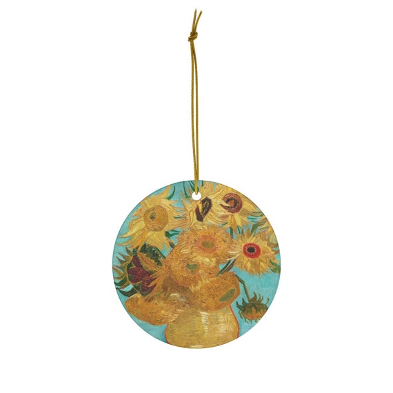 Van Gogh Ornament, Sunflower Ornament, Floral Ornament, Christmas Ornament, Yellow Ornament, Floral Painting, Fine Art Ornament