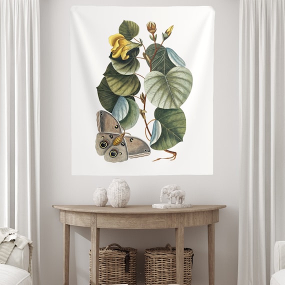 Moth Tapestry, Moth Wall Art, Botanical Tapestry, Nature Tapestry, Vintage Tapestry, Moth Gift, Plant Tapestry, Boho Wall Art, Boho Tapestry