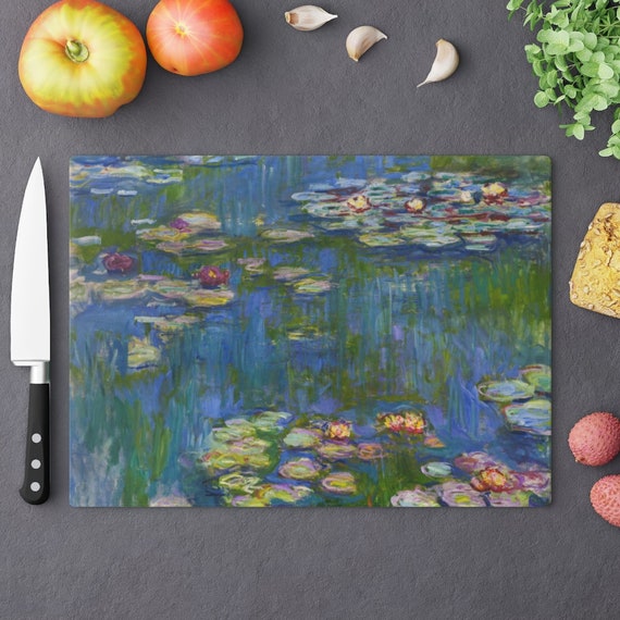 Monet Cutting Board,, Claude Monet, Water Lilies, Monet Painting, Art Cutting Board, Glass Cutting Board, Boho Kitchen Decor, Water Lily Art