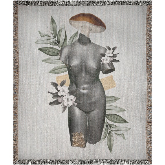 Mushroom Blanket, Boho Blanket, Woven Blanket, Botanical Blanket, Mushroom Art, Nude Art, Nude Woman, Plant Blanket, Mushroom Tapestry