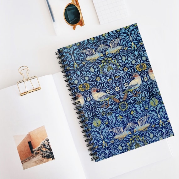 William Morris Notebook, Spiral Notebook, Blue Notebook, Blue Journal, Boho Notebook, Bird Notebook, Art Nouveau Notebook, Bird Journal