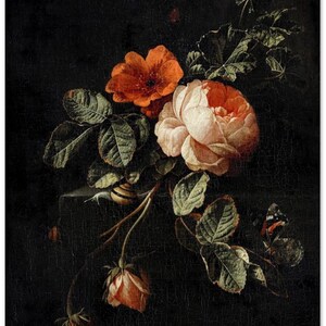 Rose Vintage Botanical Wall Print | Dark Gothic Floral Museum Poster, Classic Design Home Decor 60x80 cm / 24x32”