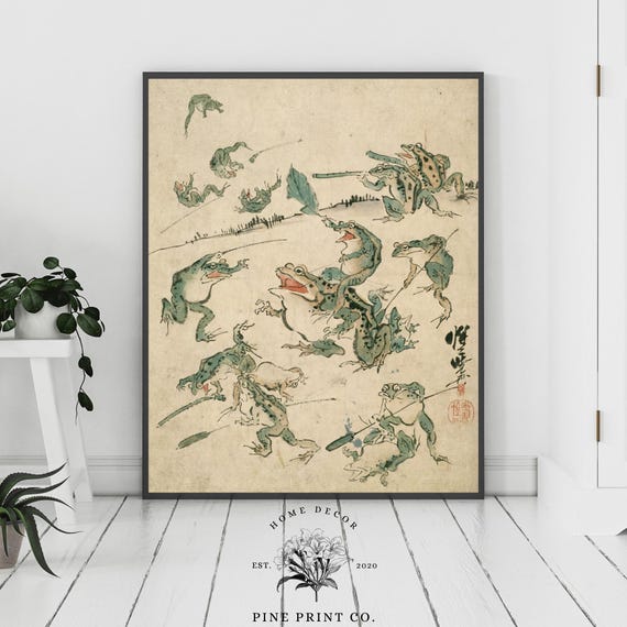 Frog Print, Frog Painting, Japanese Print, Asian Frog, Vintage Frog, Japanese Decor, Frog Art, Frog Decor, Vintage Print