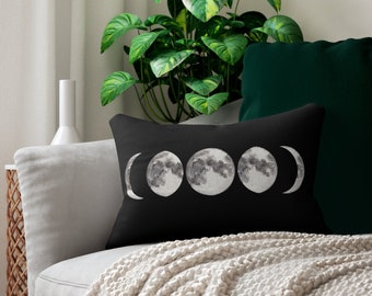 Moon Phase Pillow, Moon Pillow, Moon Phase Decor, Black Pillow, Boho Pillow, Moon Nursery, Moon Decor, White Moon Pillow, Witchy Pillow