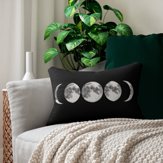 Moon Phase Pillow, Moon Pillow, Moon Phase Decor, Black Pillow, Boho Pillow, Moon Nursery, Moon Decor, White Moon Pillow, Witchy Pillow