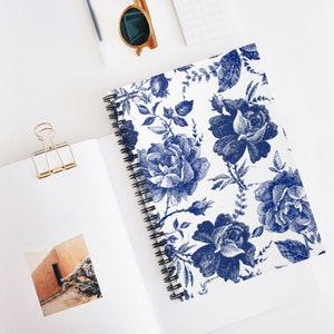 Blue Spiral Notebook Floral Journal: Blue Rose Pattern, Ruled Paper ...