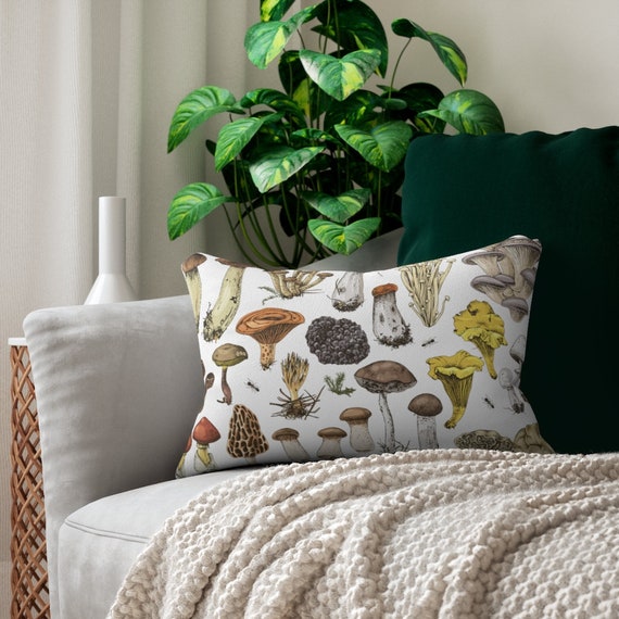 Mushroom Pillow, Lumbar Pillow, Mushroom Decor, Vintage Mushroom, Nature Pillow, Boho Pillow, Toadstool Pillow, Mushroom Art, Forest Pillow