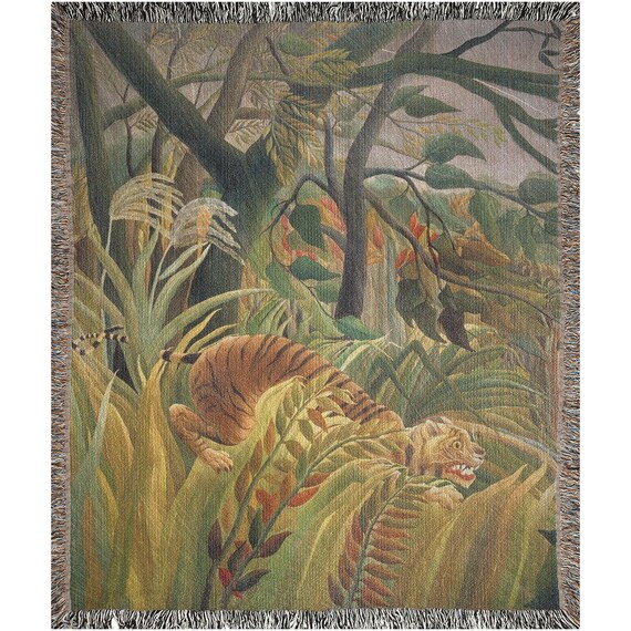 Tiger Blanket, Woven Blanket, Tropical Blanket, Tiger Throw, Henri Rousseau, Jungle Blanket, Tiger Bedding, Nature Blanket, Jungle Throw