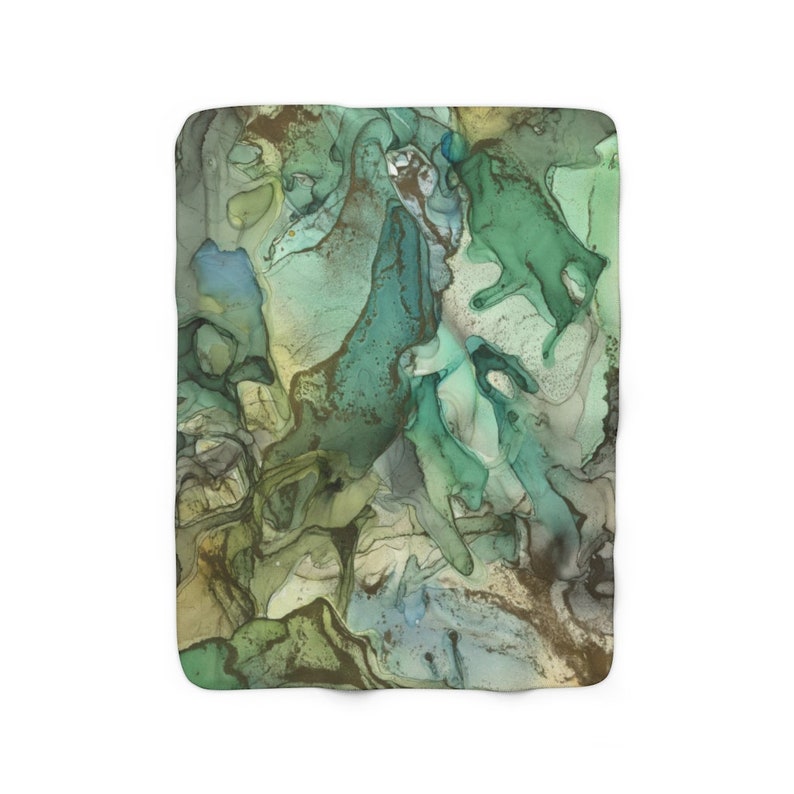 Grüne Decke, Sherpa-Decke, Aquarelldecke, Grüne Decke, Grüne Bettwäsche, Aquarellmalerei, Salbeigrün, Dunkelgrüne Decke 50" × 60"