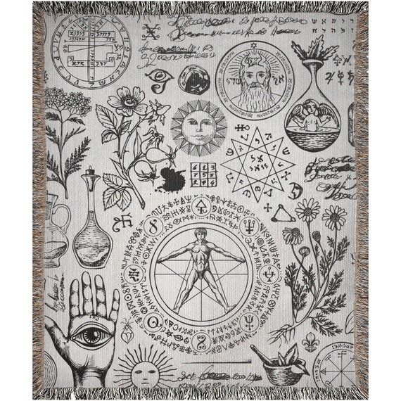 Alchemy Blanket, Woven Blanket, Halloween Blanket, Occult Blanket, Plant Blanket, Witch Blanket, Halloween Decor, Magic Blanket