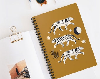 Tiger Notebook, Spiral Notebook, Tiger Gift, Mustard Notebook, Tiger Art, Tiger Lover Gift, Tiger Drawing, Yellow Notebook, Tiger Journal