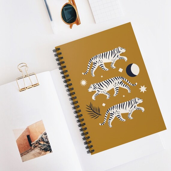 Tiger Notebook, Spiral Notebook, Tiger Gift, Mustard Notebook, Tiger Art, Tiger Lover Gift, Tiger Drawing, Yellow Notebook, Tiger Journal