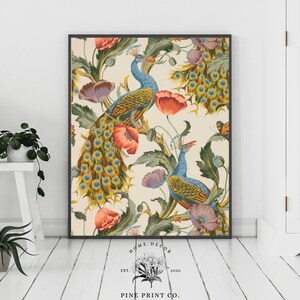 Impresión de pavo real, decoración de pavo real, pavo real vintage, arte de pavo real, pájaro vintage, póster de pájaro, impresión de pájaro, bellas artes de pájaro, pintura de pavo real, arte de pájaro