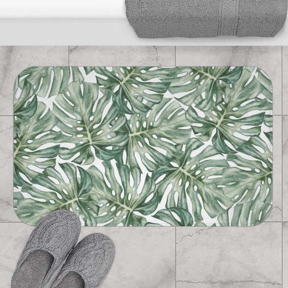 Plant Bath Mat, Monstera Decor, Tropical Bath Mat, Tropical Bathroom, Green Bathroom, Green Bath Mat, Plant Bathroom Decor, Tropical Decor