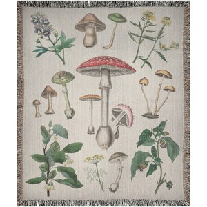 Manta de hongos, manta tejida, manta estilo cottagecore, manta de bosque, manta botánica, manta bohemia, manta de plantas, manta de naturaleza, tapiz 50x60 inch