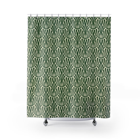 Green Shower Curtain, Green Bathroom, Vintage Shower Curtain, Green Decor, Mid Century Decor, Green Mid Century, Green Bath Decor