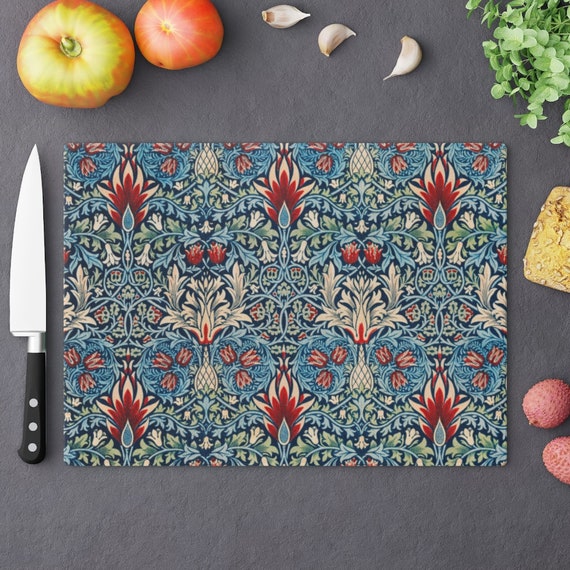 Blue Cutting Board, William Morris, Art Nouveau, Vintage Cutting Board, Pattern Cutting Board, Snakeshead Pattern, Glass Cutting Board
