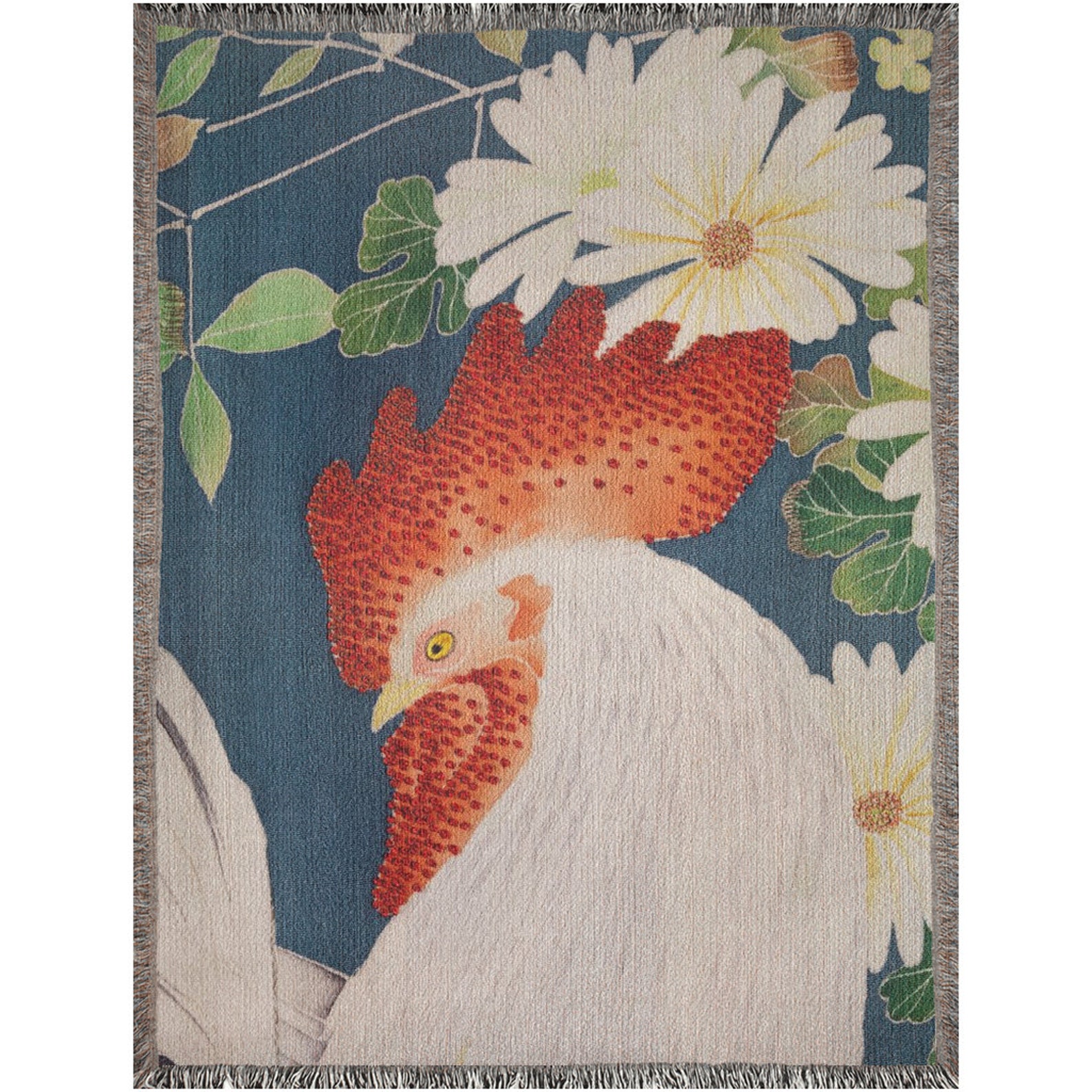 Rooster Pattern Print Hooded Blanket