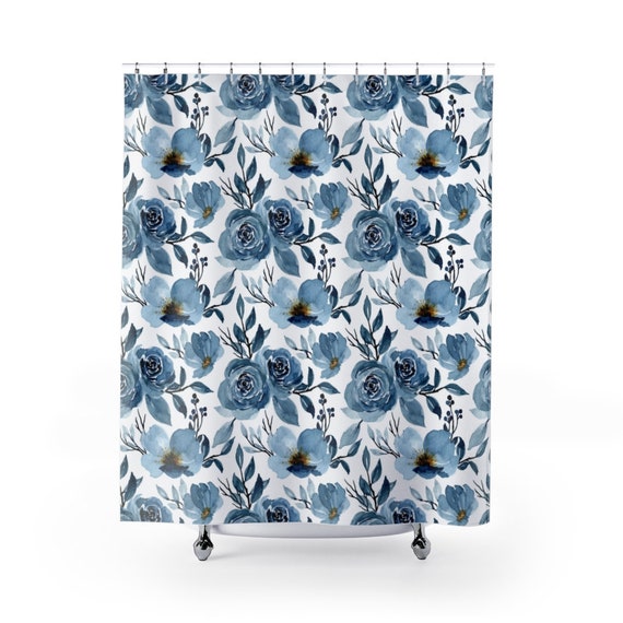 Blue Shower Curtain, Blue Bathroom, Blue Flowers, Blue Floral, Floral Shower Curtain, Blue Home Decor, Blue Nature, Floral Bathroom