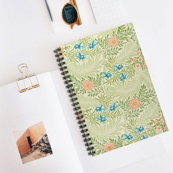 William Morris Notebook, Green Spiral Notebook, Botanical Notebook, Nature Notebook, Plant Notebook, Floral Notebook, Green Journal