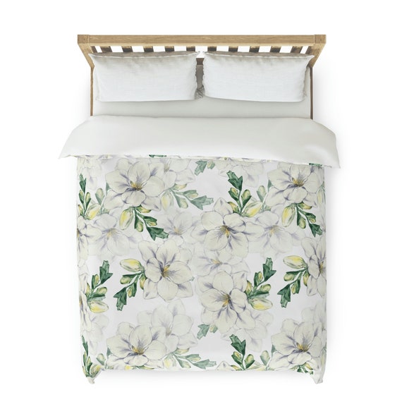 White Duvet Cover, Tropical Duvet, White Flowers, White Bedding, Tropical Bedding, Floral Bedding, Floral Blankets, White Bedding