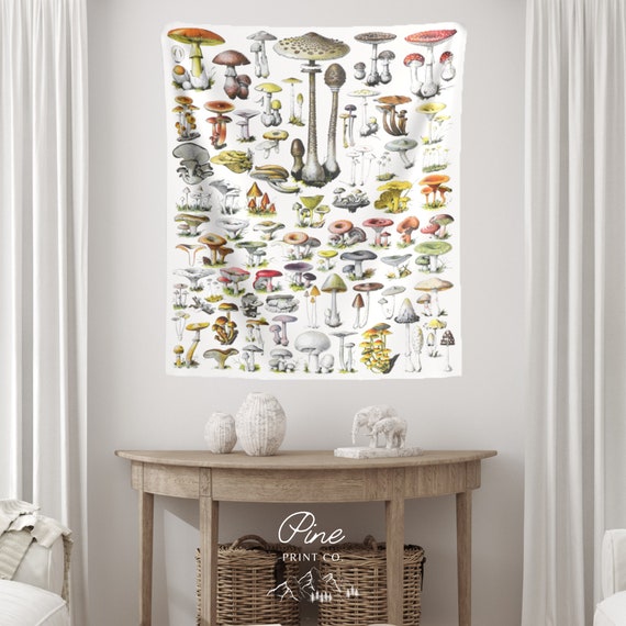 Mushroom Tapestry, Vintage Mushroom, Adolphe Millot, Boho Tapestry, Cottagecore Decor, Nature Tapestry, Mushroom Decor, Dorm Tapestry
