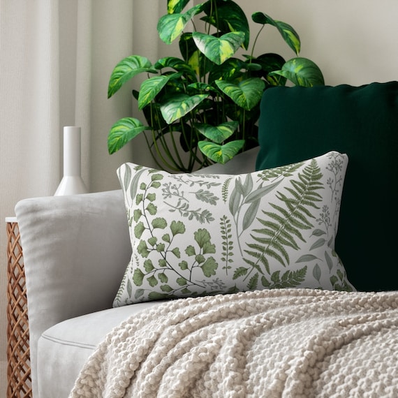 Plant Pillow, Houseplant Decor, Nature Pillow, Botanical Pillow, Boho Lumbar Pillow, Green Pillow, Plant Decor, Fern Art, Houseplant Art