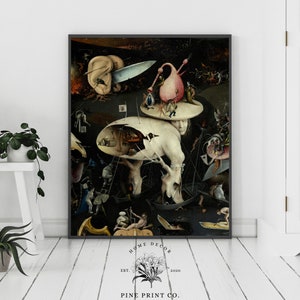 Hieronymous Bosch, Bosch Gemälde, irdische Freuden, Gothic Wandkunst, Gothic Dekor, Vintage Gothic, schwarze Wandkunst, Surrealismus Kunst