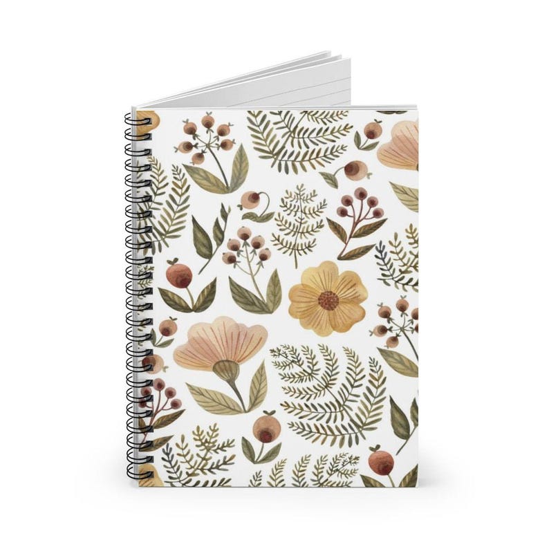 Notatnik spiralny Boho | Linia w stylu botanicznym z akwarelami, kwiatowy towarzysz pisania zdjęcie 3