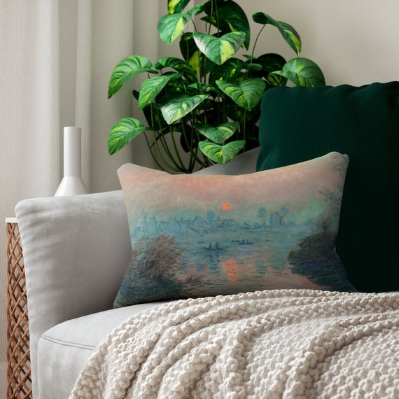 Claude Monet Pillow, Nautical Decor, Ocean Sunset, Lumbar Pillow, Fine Art Pillow, Art Pillow, Ocean Pillow, Ocean Decor, Teal Pillow