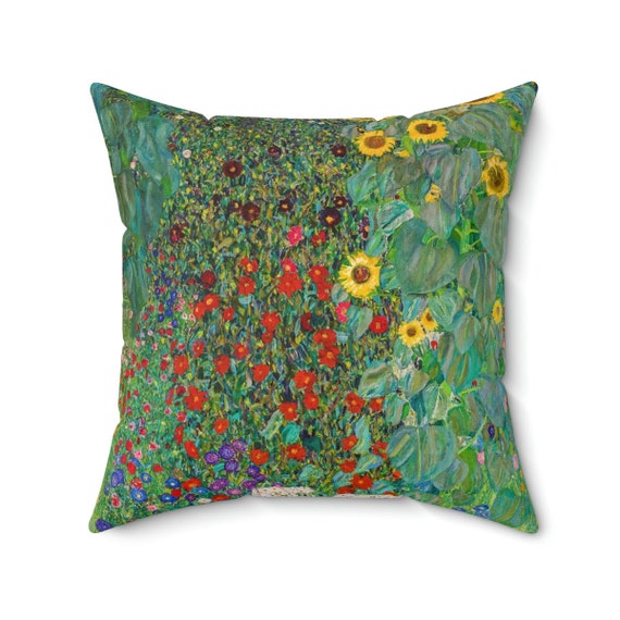Klimt Pillow, Gustav Klimt, Throw Pillow, Green Pillow, Fine Art Pillow, Sunflower Pillow, Botanical Pillow, Plant Pillow, Plant Painting