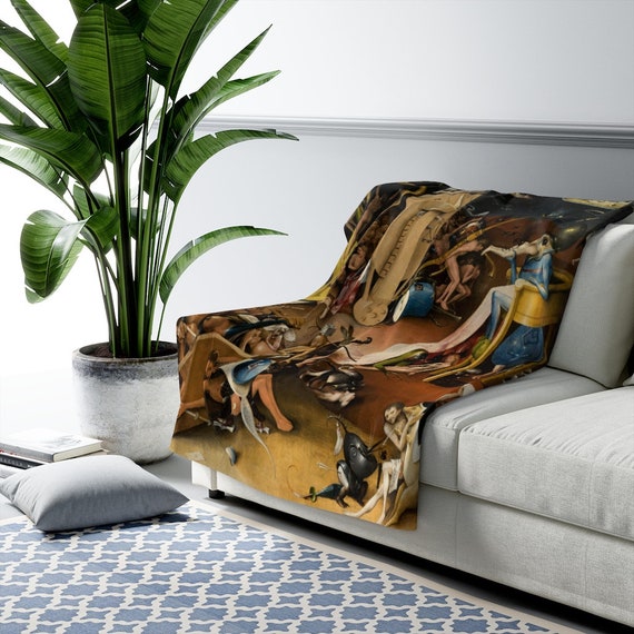 Garden Of Earthly Delights, Surrealism Art, Gothic Blanket, Art Blanket, Renaissance Blanket, Vintage Throw, Hieronymus Bosch, Black Blanket