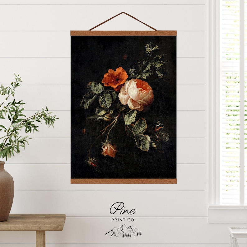 Rose Vintage Botanical Wall Print | Dark Gothic Floral Museum Poster, Classic Design Home Decor image 3