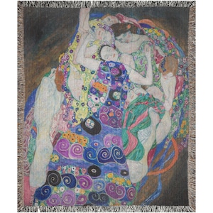 Kunst gewebte Decke, Boho Decke, Gustav Klimt, Klimt Decke, Frau Decke, Fine Art Decor, Lila Decke, Klimt Malerei, Kunstwurf