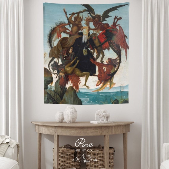 Michelangelo Art, Demon Art, Renaissance Tapestry, Medieval Tapestry, Saint Anthony, Religious Art, Gothic Tapestrygo, Religious Tapestry
