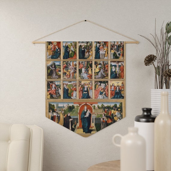Religious Wall Art, Catholic Tapestry, Virgin Mary, Medieval Wall Art, Tapestry Painting, Christian Wall Art, Catholic Art, Gothic Wall Art
