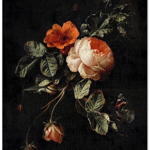 Rose Vintage Botanical Wall Print | Dark Gothic Floral Museum Poster, Classic Design Home Decor 75x100 cm / 30x40”