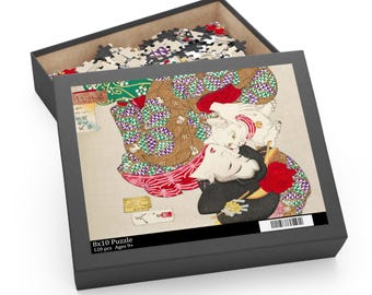 Cat Puzzle, Japanese Cat, Asian Puzzle, Cat Painting, Japanese Painting, Vintage Puzzle, Jigsaw Puzzle, Asian Gift, Cat Gift, Geisha Art