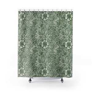 Green Shower Curtain, William Morris Decor, Green Bathroom Decor, Vintage Bathroom, Art Nouveau Decor, Art Shower Curtain, Green Floral