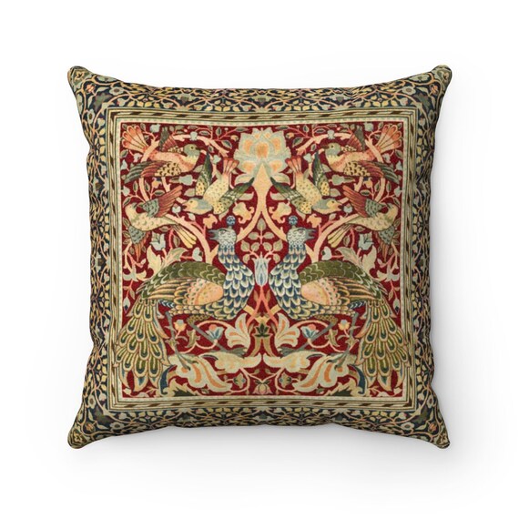 William Morris Pillow, Peacock Pillow, Vintage Pillow, William Morris, Bird Pillow, Nature Pillow, Bird Decor, Peacock Art, Floral Pillow