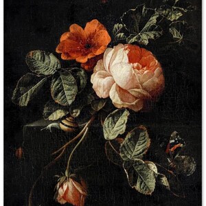 Rose Vintage Botanical Wall Print | Dark Gothic Floral Museum Poster, Classic Design Home Decor 60x90 cm / 24x36"
