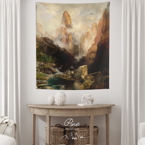 Nature Tapestry, Mountain Tapestry, Kanab Canyon, Utah Painting, Thomas Moran, Utah Wall Art, Watercolor Painting, Vintage Tapestry