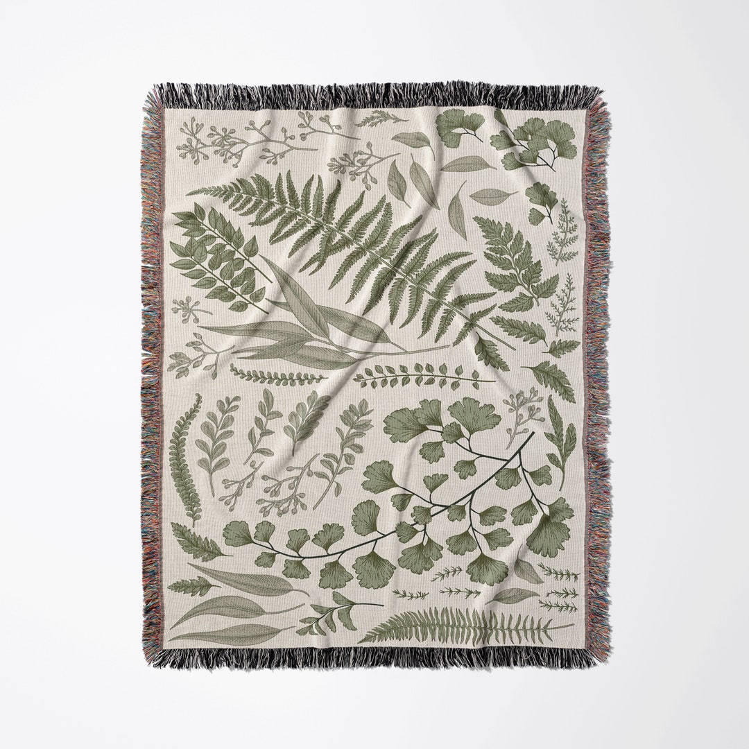 Woven Plant Blanket | Vintage Botanical Cotton Throw, Cottagecore ...