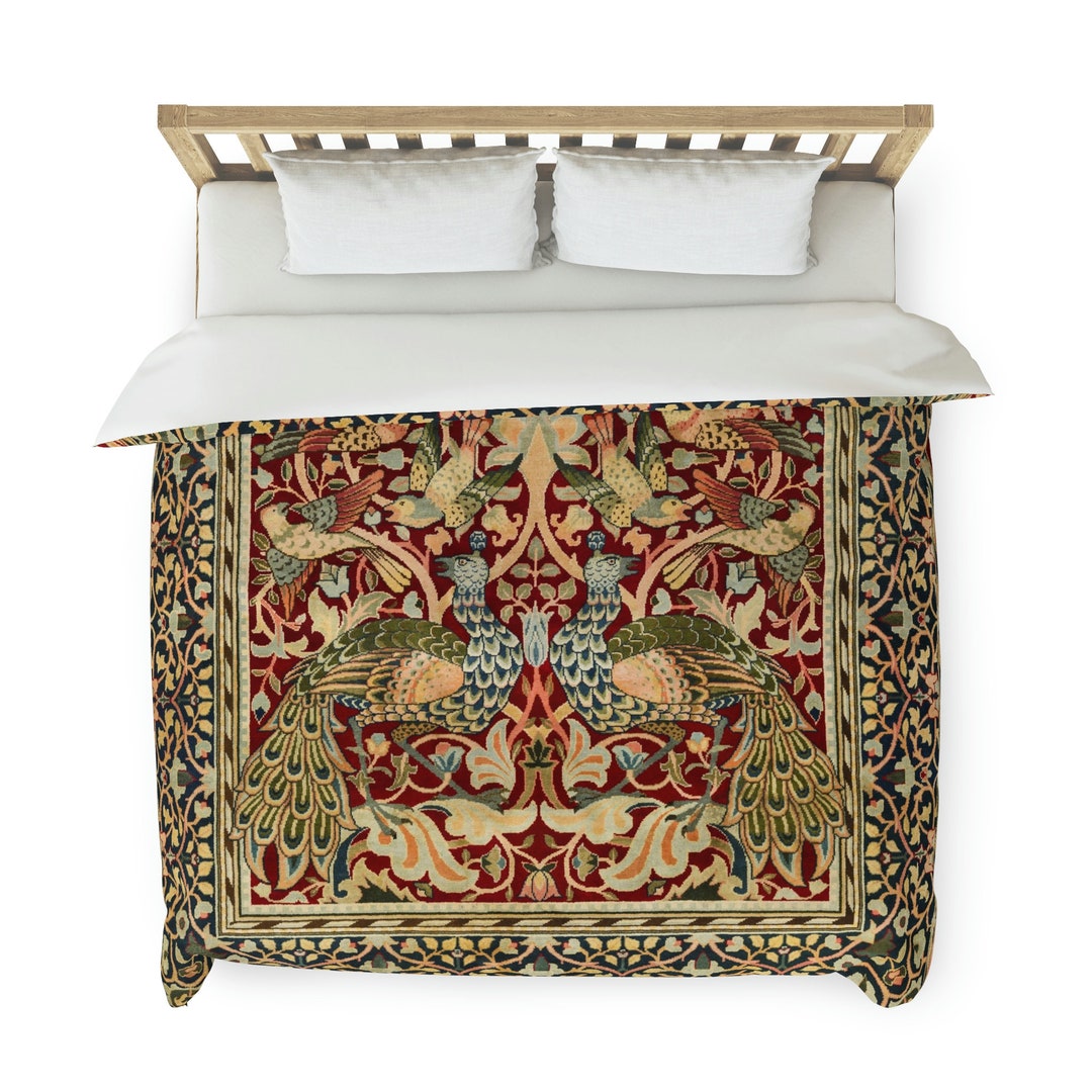 Peacock Duvet Cover, Vintage Duvet, Maroon Duvet, Vintage Bedding, Red