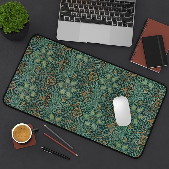 Green Desk Mat, William Morris Art, Green Office Decor, Floral Desk Mat, Green Floral Pattern, William Morris Decor, Green Mousepad