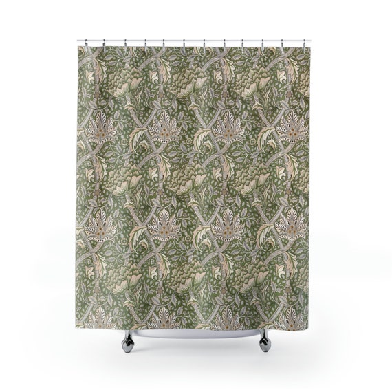 Green Shower Curtain, William Morris, Green Bathroom, Vintage Shower Curtain, Green Decor, Art Nouveau, Vintage Bathroom, Vintage Pattern