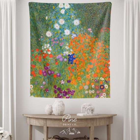 Klimt Tapestry, Botanical Decor, Boho Tapestry, Plant Tapestry, Gustav Klimt, Floral Boho, Art Tapestry, Floral Decor, Garden Painting