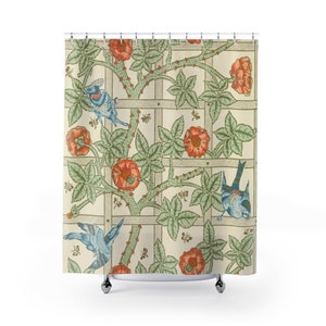 William Morris, Bird Shower Curtain, Vintage Bathroom, Floral Bathroom, Vintage Floral, William Morris Decor, Bird Bathroom, Vintage Bird
